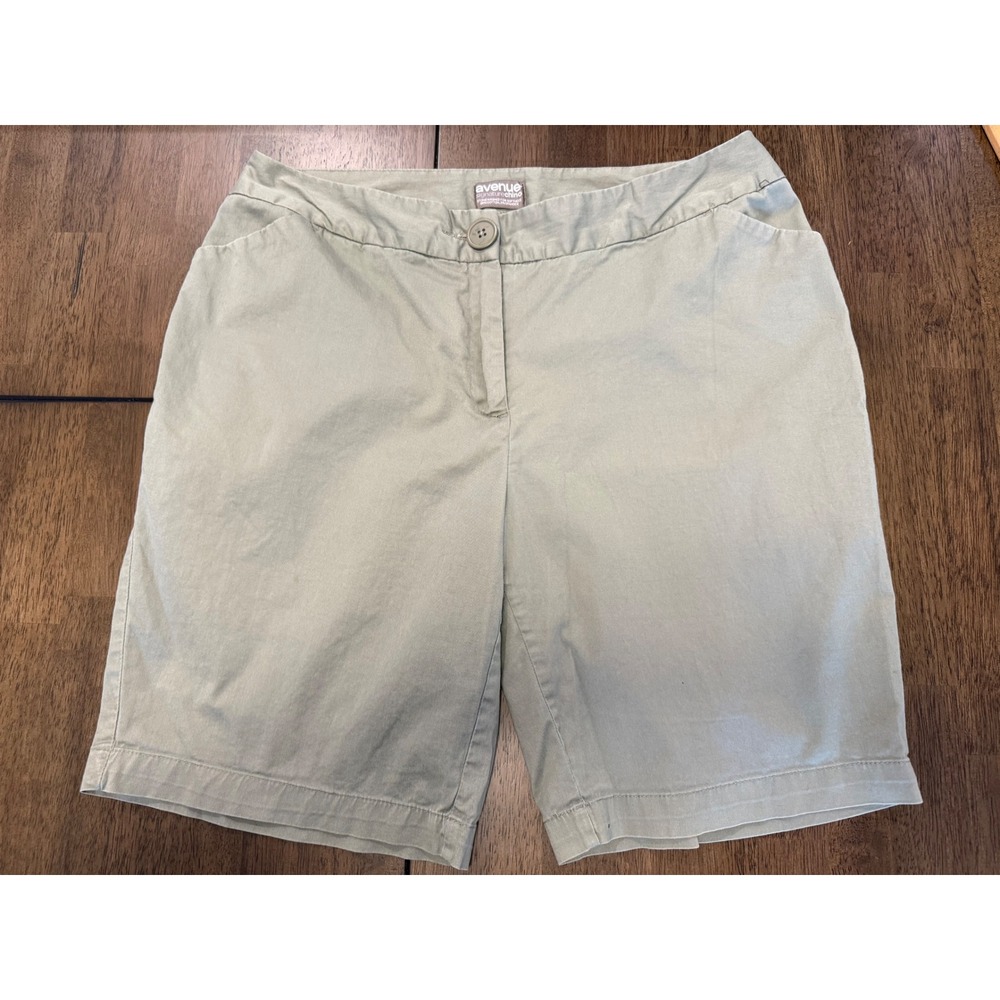 Avenue Signature Chino Shorts Sage Green‎ Cotton Stretch Plus Size 14 Womens